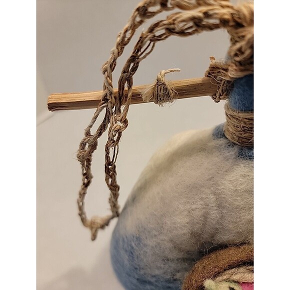 Felted Wool Bird House Nest Handmade Fiber Art Artist Wood Hanger Blue White - Picture 14 of 14